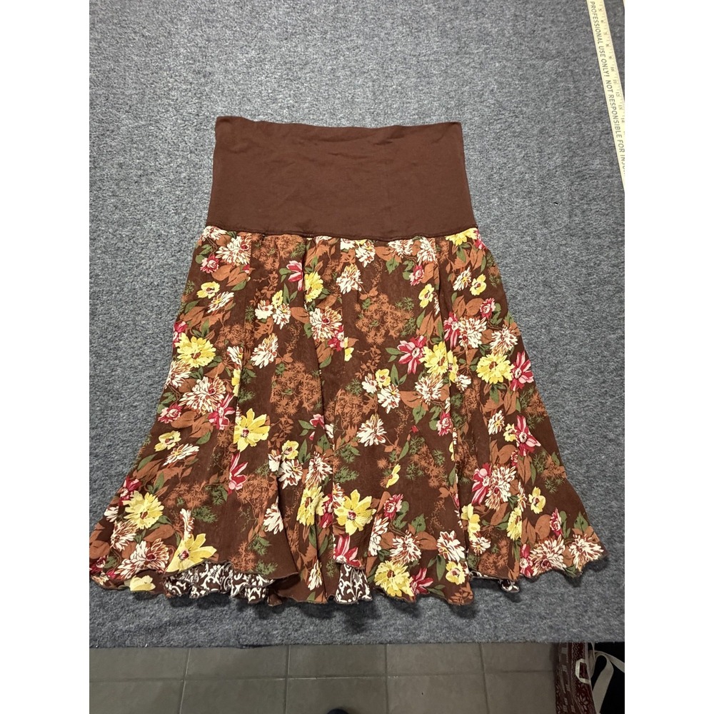 Cabi Reversible Fold Top Skirt Womens Large Brown Floral Print Maxi Style 779